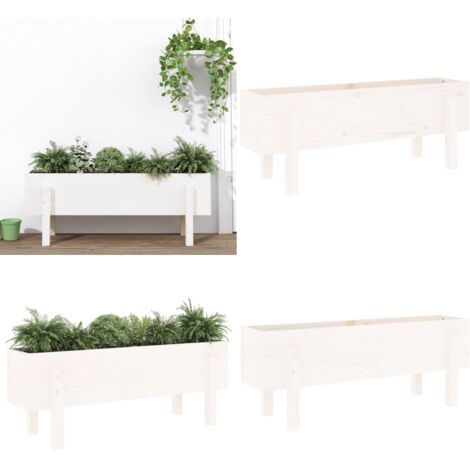 Lit surélevé de jardin blanc 101x30x38 cm bois de pin massif - Jardin bois - Lit de jardin