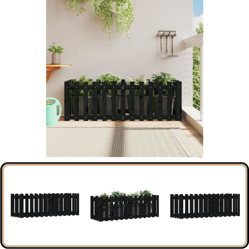 Lit surélevé de jardin design de clôture 150x50x50cm pin massif - Lit Surélevé Jardin - Jardinière Bois - Bac à Plantation - Planter Extérieur