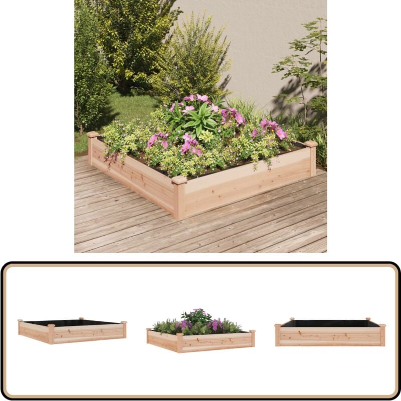 Lit surélevé de jardin doublure 120x120x25 cm bois massif sapin - Jardiniere - Lit Surélevé - Potager - Bac Plante - Bois Massif