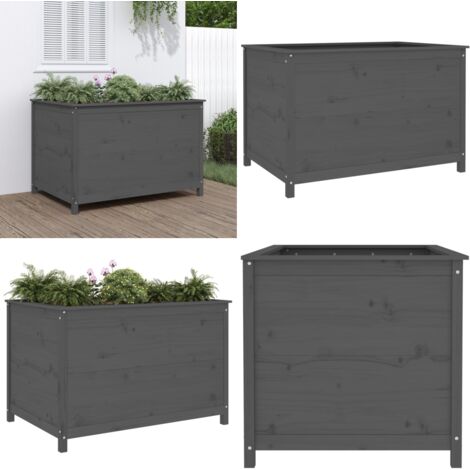 Lit surélevé de jardin gris 119,5x82,5x78 cm bois de pin massif - Lit Surélevé Jardin - Jardinière Bois - Bac À Plantation - Pot De Fleurs Extérieur - Déco Jardin - Home & Living