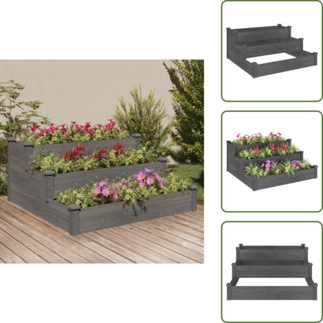 Lit surélevé de jardin gris 120x120x56 cm bois massif de sapin - Lit Surélevé Jardin - Jardinière Bois - Bac Plante Extérieur - Pot Fleuri - Raised Garden Bed