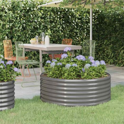 Lit surélevé de jardin-Jardinière surélevée-Bac de jardin surélevé Acier galvanisé 100x100x36cm gris