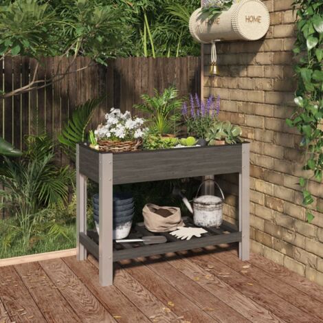 Lit surélevé de jardin-Jardinière surélevée-Bac de jardin surélevé avec étagère Gris 100x50x75 cm WPC