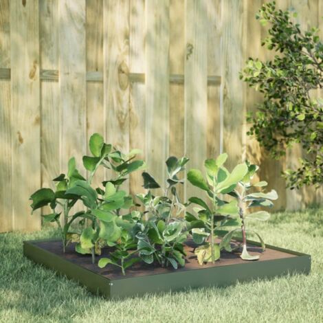 Lit surélevé de jardin-Jardinière surélevée-Bac de jardin surélevé vert olive 100x100x18,5 cm acier