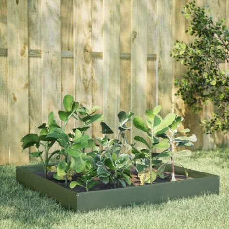 Lit surélevé de jardin-Jardinière surélevée-Bac de jardin surélevé vert olive 100x100x26 cm acier
