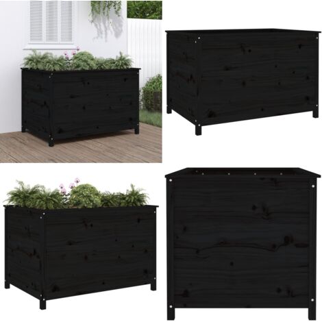 Lit surélevé de jardin noir 119,5x82,5x78 cm bois de pin massif - Lit Surélevé Jardin - Jardinière Bois - Bac Plante Extérieur - Pot Fleuri - Déco Jardin - Home & Living