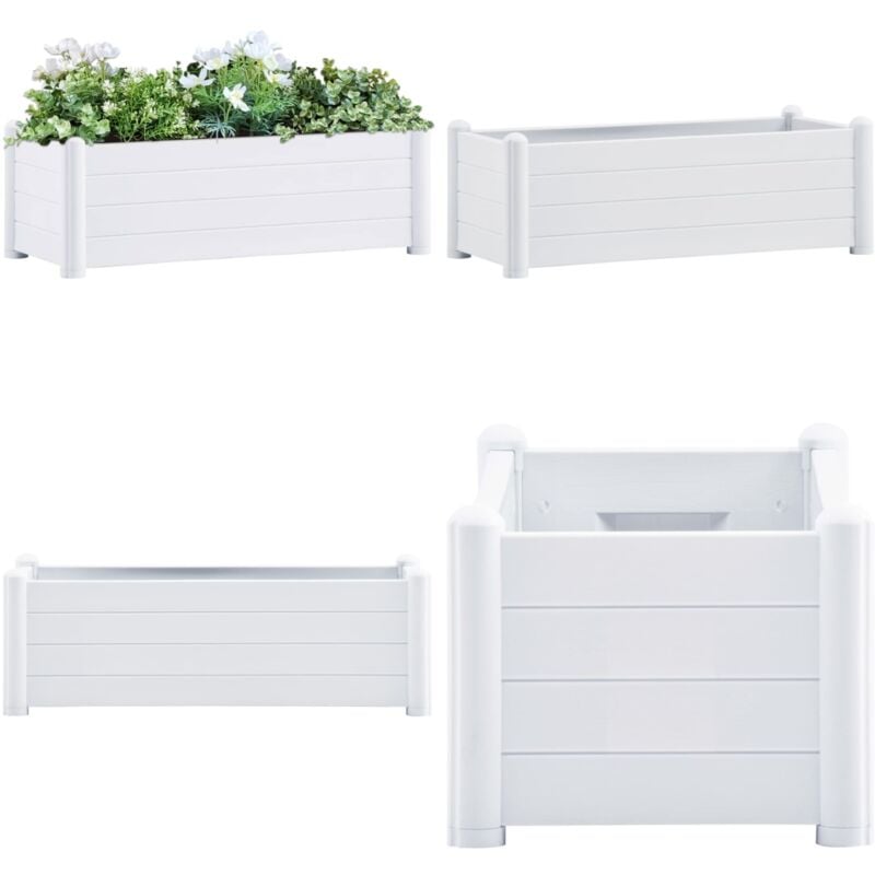 Lit surélevé de jardin pp Blanc 100x43x35 cm - Jardiniere Blanche - Pot De Fleurs Extérieur - Bac De Plantation - Fleurissement - Décoration Jardin