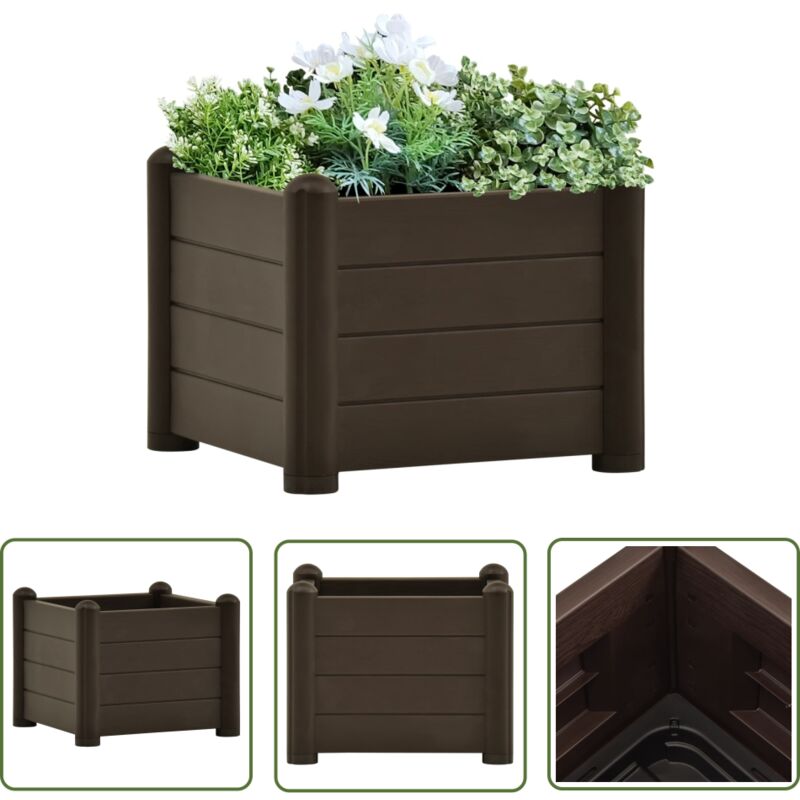 The Living Store Lit surélevé de jardin pp Moka 43x43x35 cm - Jardiniere Exterieur - Pot Plante Extérieur - Bac Plante - Fleurissement Extérieur