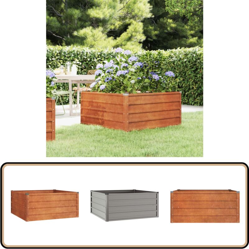 Lit surélevé de jardin rouillé 100x100x45 cm acier corten - Jardiniere Acier Corten - Bac Plante Exterieur - Pot De Fleurs Rustique - Planter