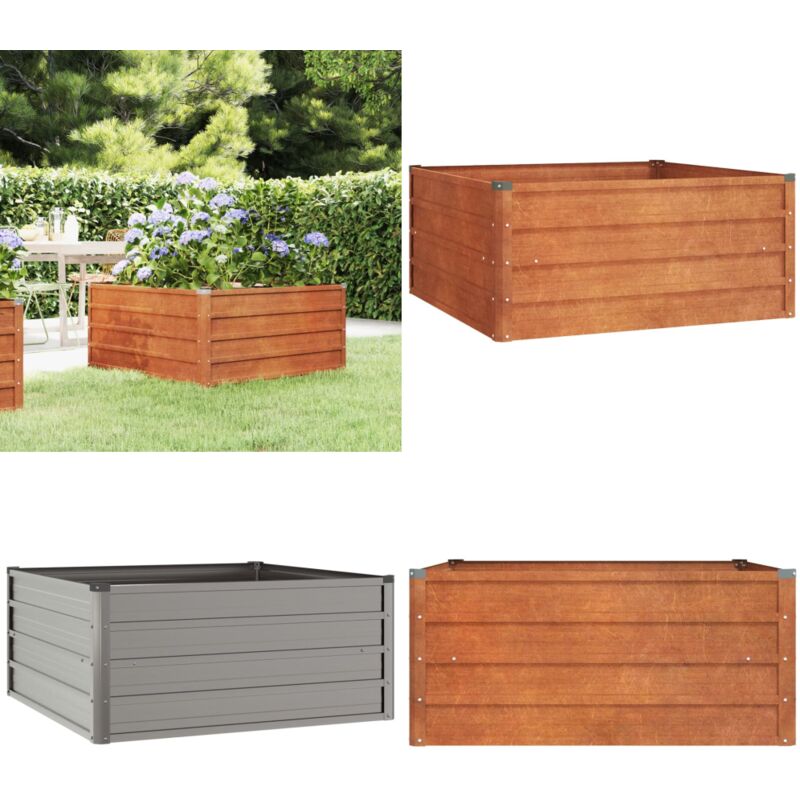 Lit surélevé de jardin rouillé 100x100x45 cm acier corten - Jardiniere Acier Corten - Bac Plante Exterieur - Pot De Fleurs Rustique - Planter