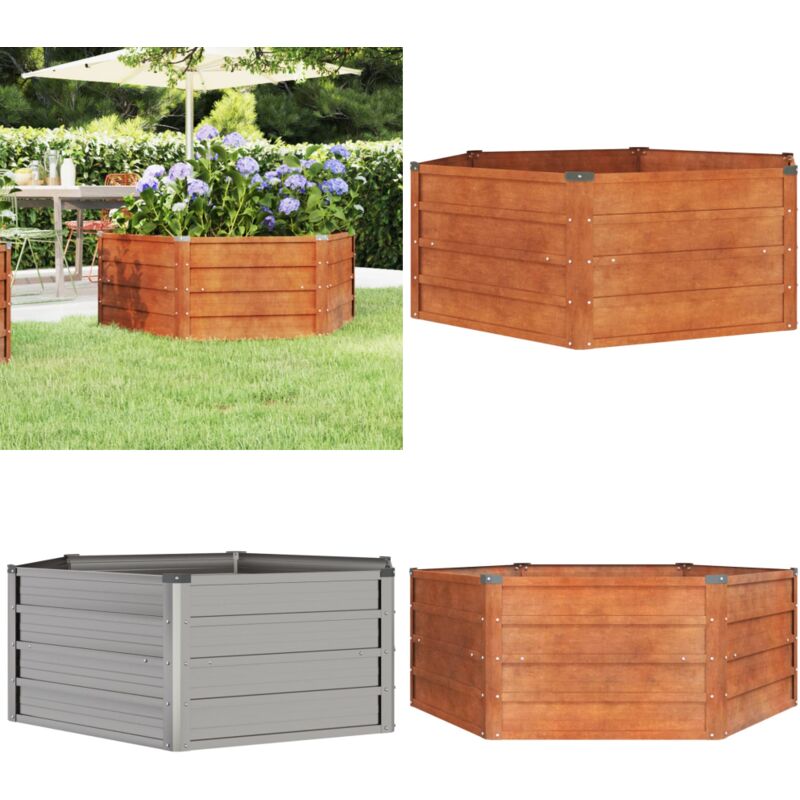Lit surélevé de jardin rouillé 129x129x45 cm acier corten - Jardiniere Hexagonale - Pot De Fleurs Extérieur - Lit Surélevé - Acier Corten