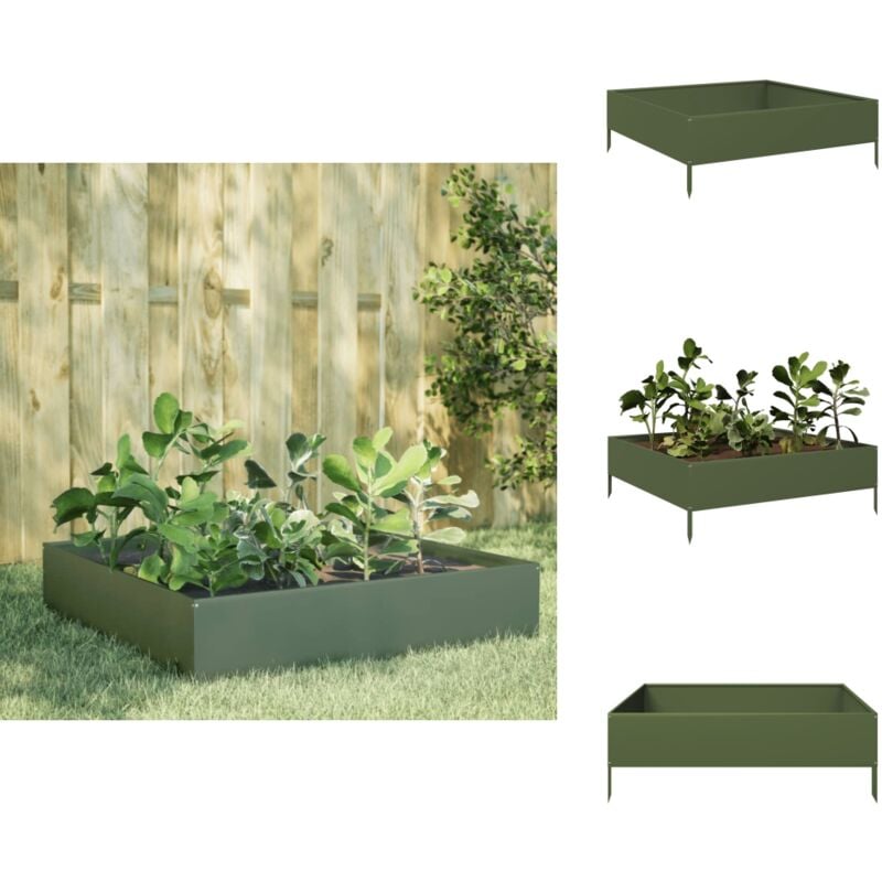 Vidaxl - Lit surélevé de jardin vert olive 100x100x33,5 cm acier - Lit Surélevé De Jardin - Lits Surélevés De Jardin - Lit Surélevé - Lit De Jardin