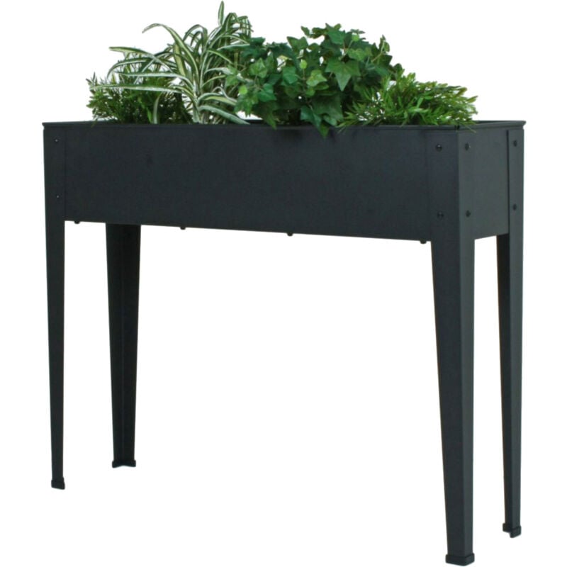 Lit surélevé en métal, hauteur 80 cm Lit surélevé balcon étroit, bac à fleurs avec pieds extérieur, acier thermolaqué anthracite, L102 cm