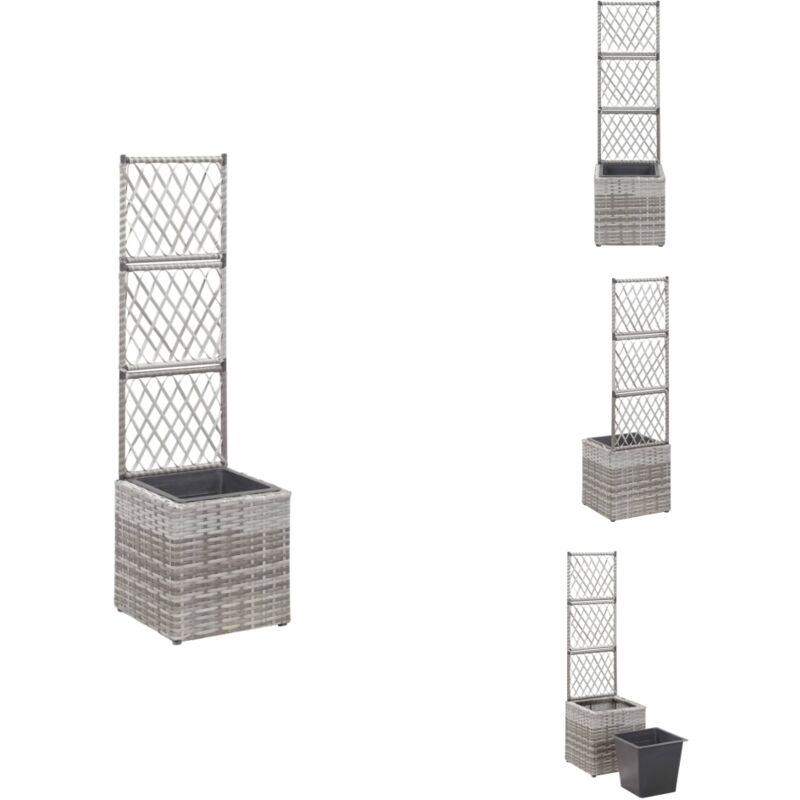 Lit surélevé en treillis 1 pot 30x30x107 cm Résine tressée Gris - Jardinière Murale - Jardin Vertical - Plante Grimpante - Décoration Extérieure