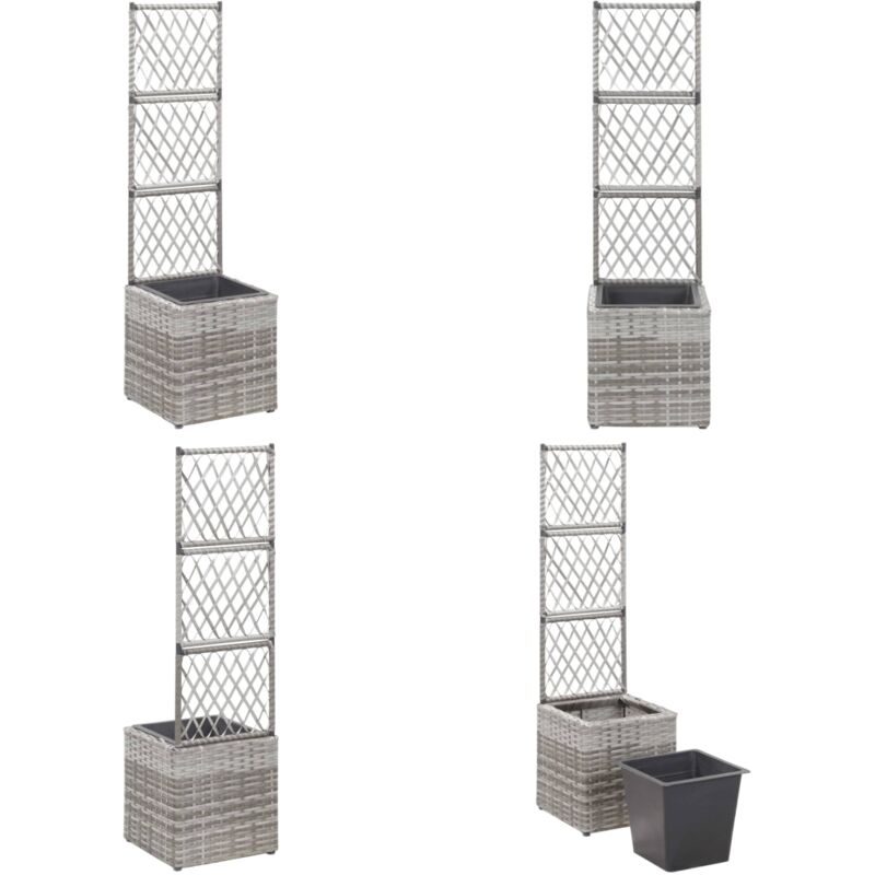 Lit surélevé en treillis 1 pot 30x30x107 cm Résine tressée Gris - Jardinière Murale - Jardin Vertical - Plante Grimpante - Décoration Extérieure