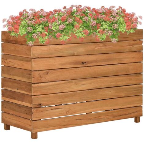 Lit surélevé-Jardinière surélevée-Bac de jardin surélevé 100x40x72 cm bois de teck recyclé et acier