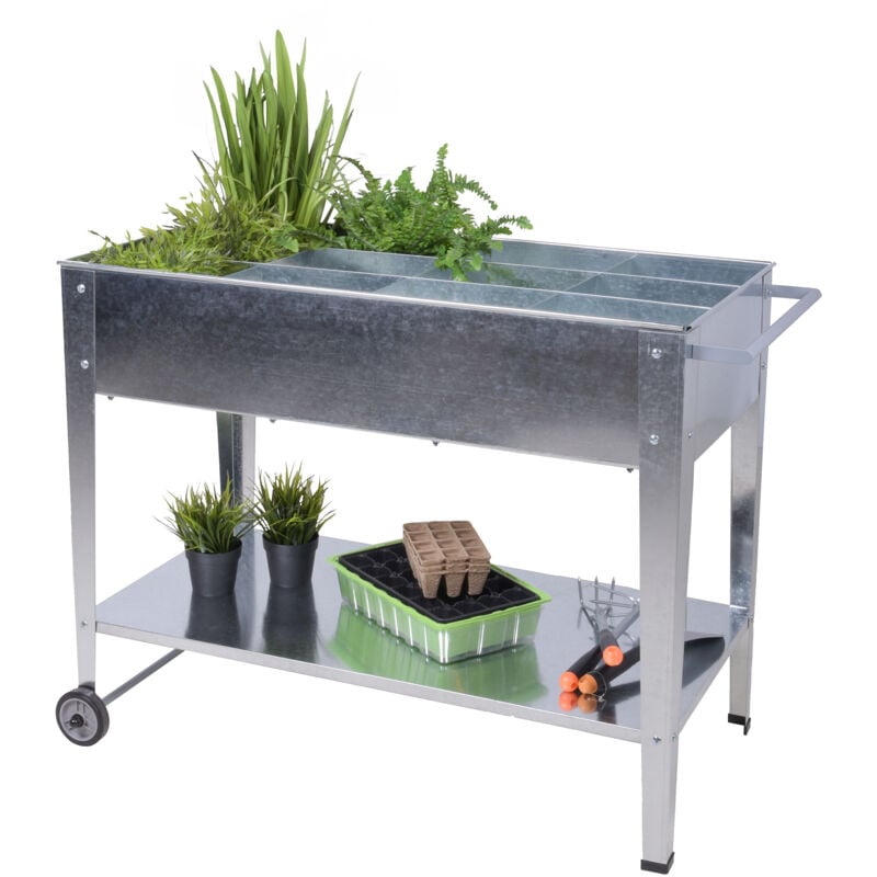 Lit surélevé mobile avec 12 sections et étagère de rangement - environ 110x81x52 - acier galvanisé, argent