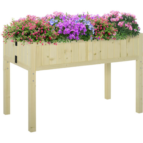 Lit surélevé pliable en bois trous de drainage 115x56x76 cm couleur bois