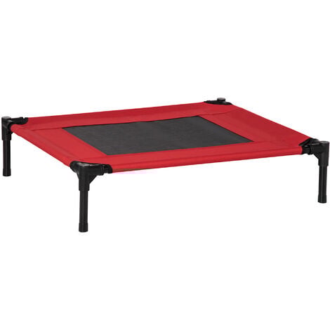 Lit surélevé panier chien chat métal époxy textilène rouge noir