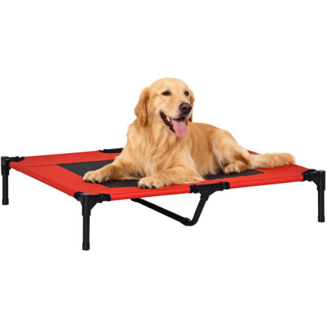 Lit surélevé pour chiens Chats Lit portable pour animaux avec zone en maille respirante et tissu Oxford pour intérieur extérieur 91,5x76,2x18 cm Rouge