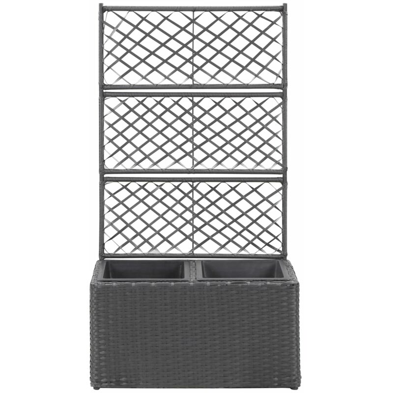 Inlife Lit surélevé treillis 2 pots 58x30x107 cm Résine tressée Marron