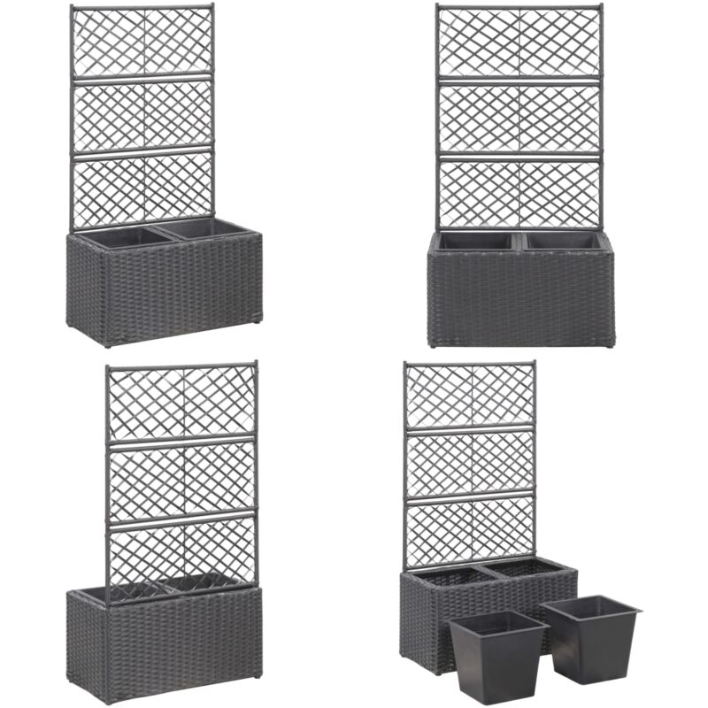 Lit surélevé treillis 2 pots 58x30x107 cm Résine tressée Marron - Jardinière En Treillis - Jardinière Extérieure - Plante Grimpante - Décoration