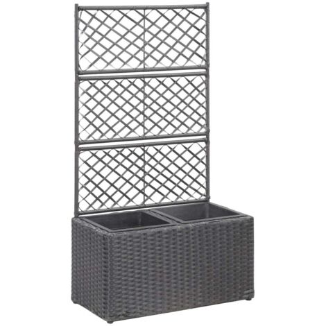 Lit surélevé treillis 2 pots-Jardinière surélevée-Bac de jardin surélevé 58x30x107 cm Résine tressée Marron