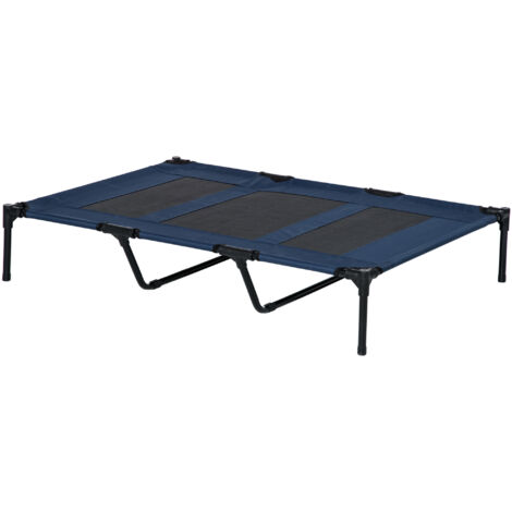 Lit surélevé XXL pour chien chat, lit de camp animal 122x92x23 cm bleu foncé