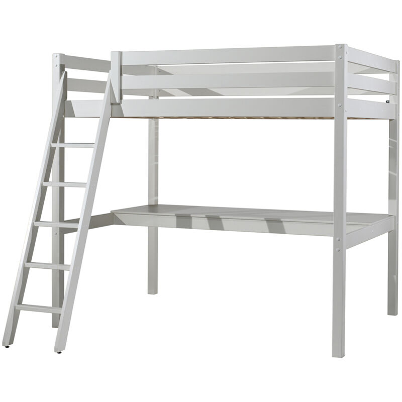 M&s - Lit Mezzanine 140x200 Sommier Inclus et Bureau Vipack Pino - Blanc