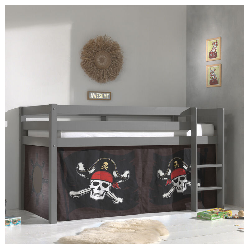 M&s - Lit Mi-Hauteur 90x200 sommier inclus housse Pirate Vipack Pino Gris
