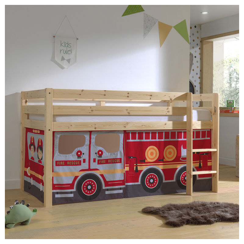 M&s - Lit Mi-Hauteur 90x200 sommier inclus housse Pompier Vipack Pino Bois