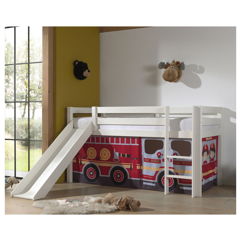 M&s - Lit Mi-Hauteur 90x200 Toboggan sommier inclus housse Pompier Vipack Pino Blanc