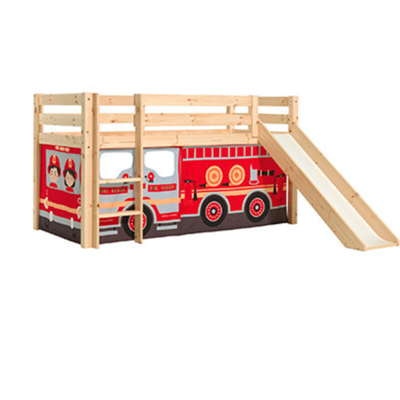 M&s - Lit Mi-Hauteur 90x200 Toboggan sommier inclus housse Pompier Vipack Pino Bois