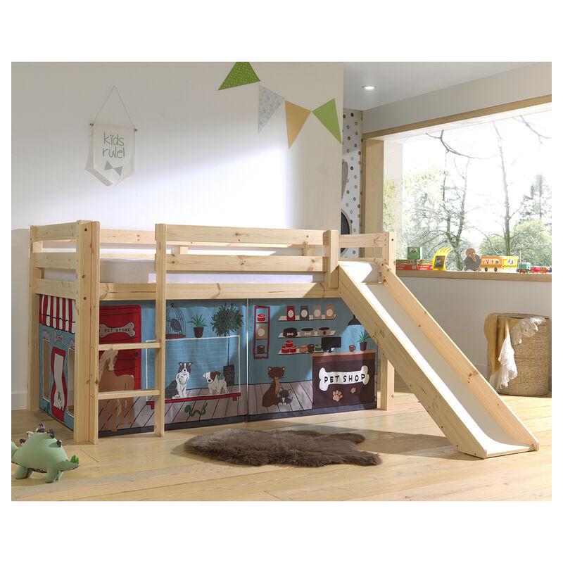 M&s - Lit Mi-Hauteur 90x200 Toboggan sommier inclus housse Pet Shop Vipack Pino Bois