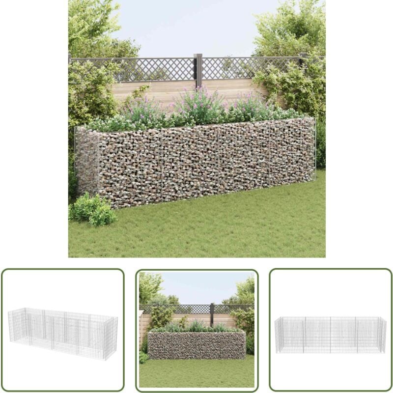 The Living Store Lit surélevé à gabion Acier 360x90x100 cm - Jardinière En Gabion - Bac à Plantation Surélevé - Border Fleuri - Décoration Extérieur