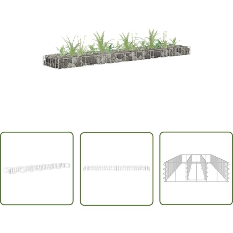 The Living Store Lit surélevé à gabion Acier galvanisé 180x30x10 cm - Jardinière à Gabion - Bordure De Jardin - Bac De Plantation Surélevé