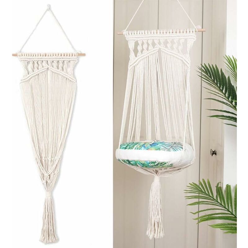 Lit suspendu de chat, corde de mélange de coton tissé panier suspendu de lit de balançoire cintre de corde de coton de macramé pour animal de
