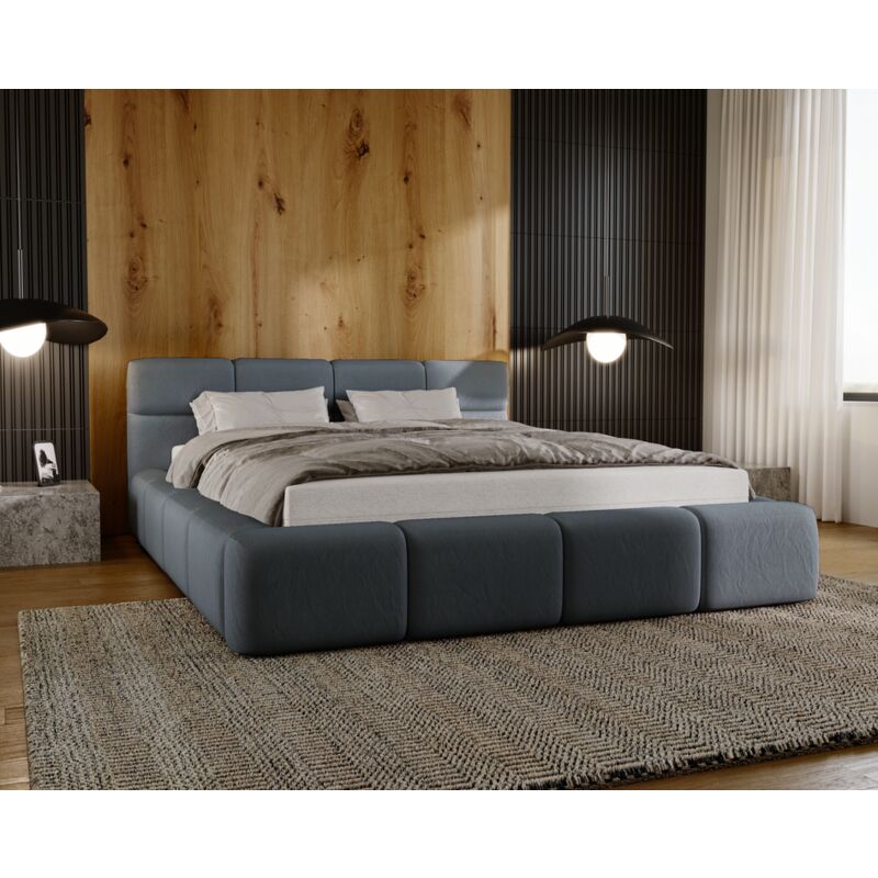 Lit adulte 140x200 Oslo - Lit Double, Lit de Chambre à Coucher - Sommier à lattes, Tête de Lit & lit avec rangement - Gris foncé (Solar 96)