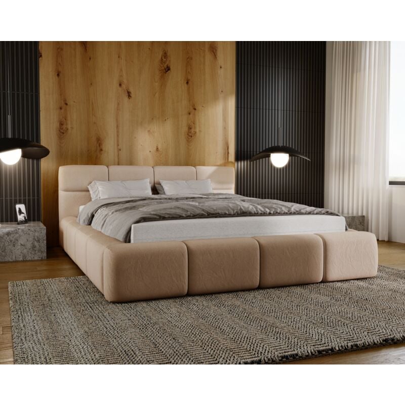 Lit adulte 180x200 Oslo - Lit Double, Lit de Chambre à Coucher - Sommier à lattes, Tête de Lit & lit avec rangement - Marron (Solar 12)