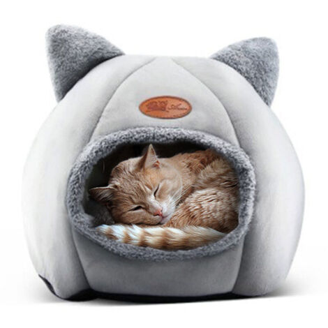 Lit-tente-grotte pour chats et chiots, sac de couchage semi-fermé et moelleux, canapé pour animaux d'intérieur
