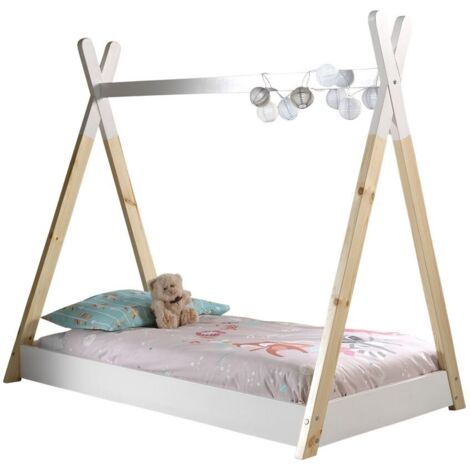 Lit tipi 70x140 pin massif clair et blanc Inia