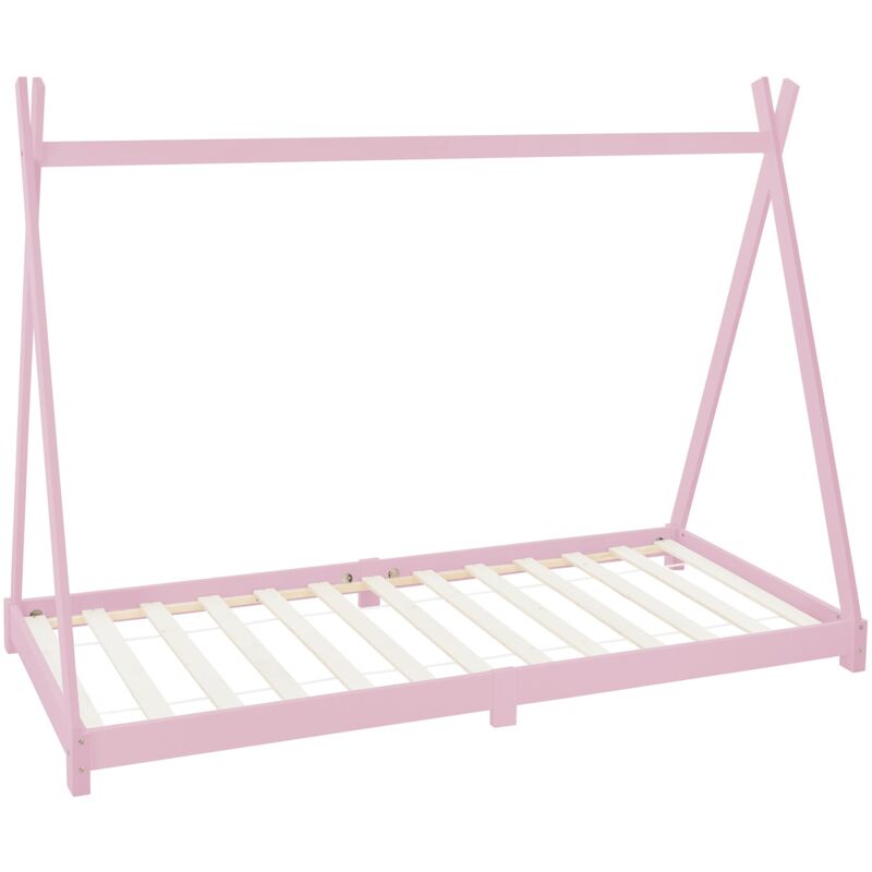 Ml-design - Lit d'Enfants Tipi 90x200 cm avec Sommier à Lattes, en Bois Massif, Rose, Tente Indien de Jeu Intérieur, Cadre pour Fille et Garçon,