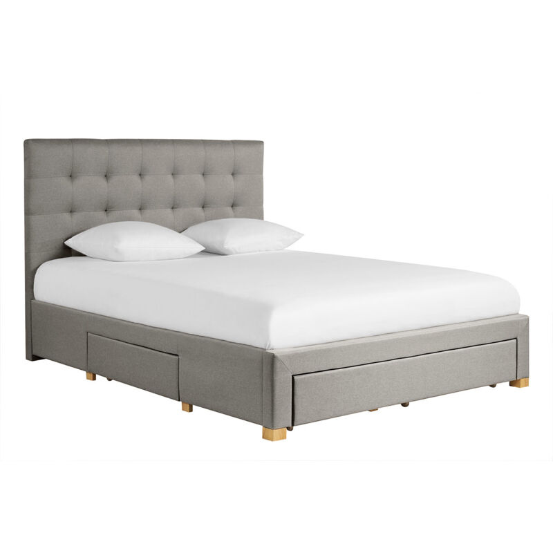 Lit tiroir 2 places 160x200 cm en tissu gris clair reno