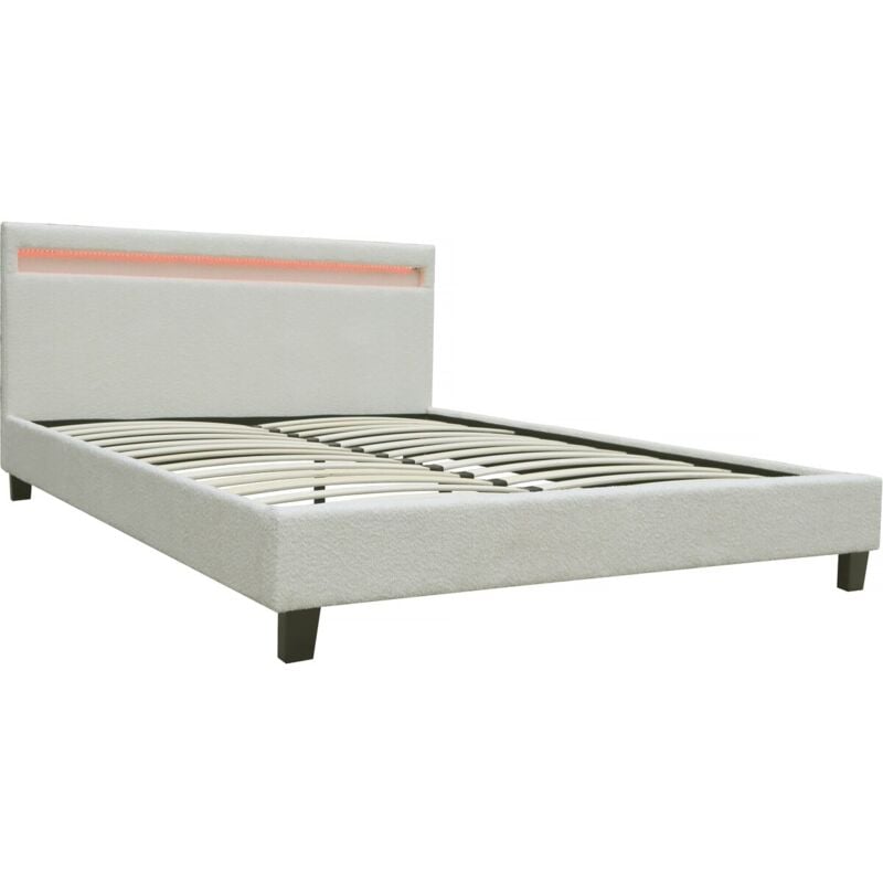 Habitat Et Jardin - Lit tissu bouclette avec led 'Maria' 140x190cm - Crème