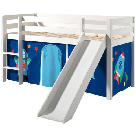 Lit toboggan 90x200 avec tente astra pin massif blanc Pino
