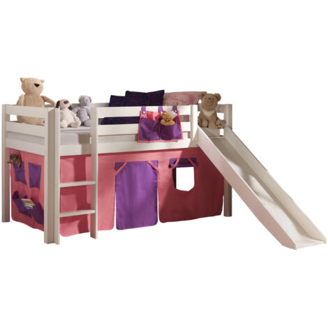 Lit toboggan 90x200 avec tente bella pin massif blanc Pino