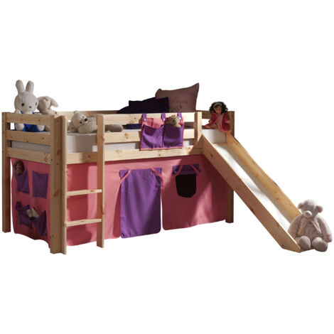 Lit toboggan 90x200 avec tente bella pin massif clair Pino