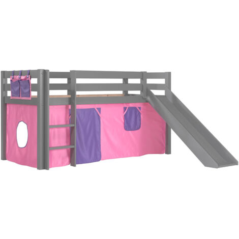 Lit toboggan 90x200 avec tente bella pin massif gris Pino