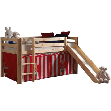 Lit toboggan 90x200 avec tente clown pin massif clair Pino