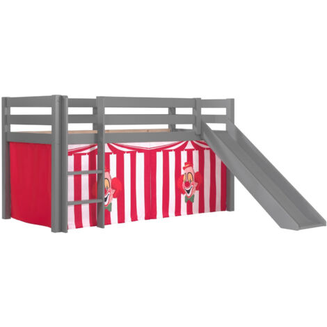 Lit toboggan 90x200 avec tente clown pin massif gris Pino